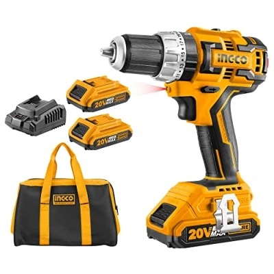Image of INGCO Brushless Impact Drill Set 531 in lbs Lithium Ion Electric Tools with 2Pcs 2.0Ah Batteries and 1Pcs Fast Charger CIDLI20608 8