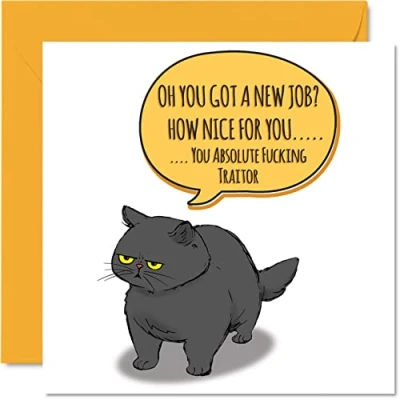 Image of Funny Leaving Card for Colleagues Women Men Sassy Cat Sorry Your Good Luck In New Job Card, 145mm x Banter Greeting Cards, Joke Rude Gifts Congratulations