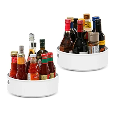 Image of Semlos 2 Packs Lazy Susan Turntable Cupboard Organizers, Multi Functional Spice Rack for Kitchen Storage, Revolving Condiment Holders, Non Slip Storage Racks 9&quot;, Grey White