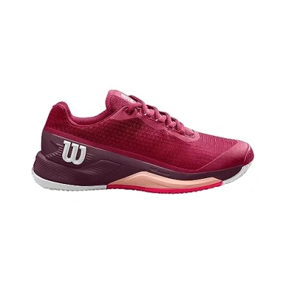 Image of Wilson Women&#039;s Rush Pro 4.0 Clay Sneaker, Beet Red/White/Tropical Peach, 7 UK