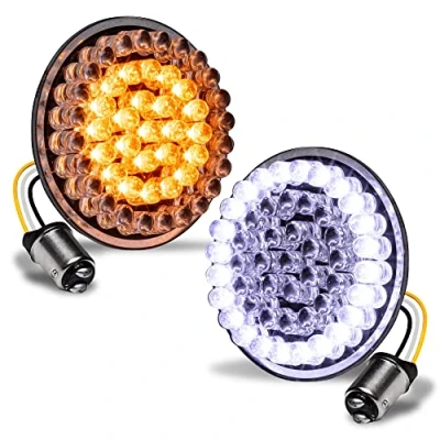 Image of TRUE MODS 2&quot; 1157 Front Amber + White LED Turn Signal &amp; Running Light For Harley Davidson [Pair Set] [Black Finish] [Bullet Style] Sportster Street Glide Road King Softail Electra Heritage