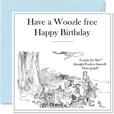 Image of Winnie The Pooh Birthday Cards for Men &amp; Women No Woozles Invited Sweet Happy Card Mum Dad Sister Brother Daughter Uncle Auntie Nan Grandad 145mm x Bday Greeting