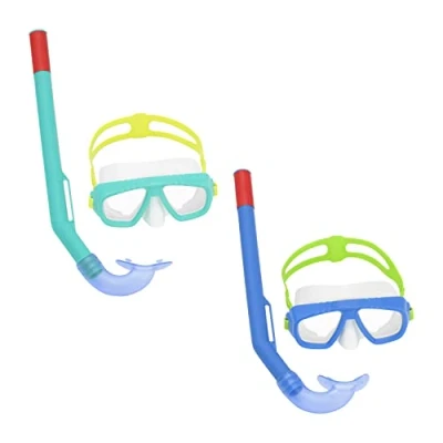 Image of Bestway Kids Snorkel Mask Swimming Goggles with Nose cover, Waterproof, No Leakage, UV Protection, Aqua Champ Essential, 3 Assorted Colours