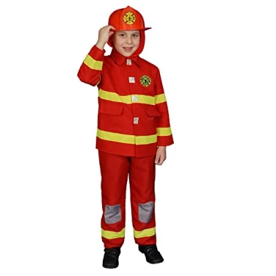 Image of Dress up America 367 S Boy Fire Fighter Costume Set, red, 4 6 Years (Waist: 71 76, Height: 99 114 cm)