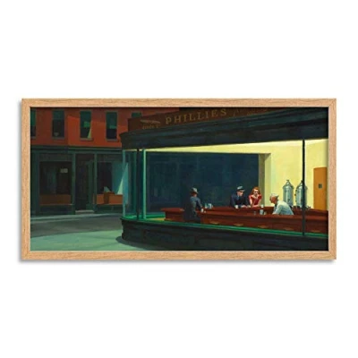 Image of Edward Hopper Nighthawks Iconic Painting Framed Wall Art Print Long 25X12 Inch