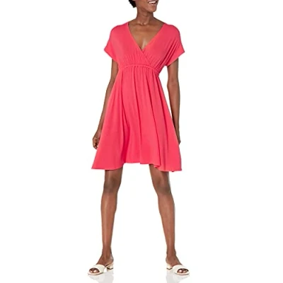 Image of Amazon Essentials Women&#039;s Surplice Dress (Available in Plus Size), Red, L