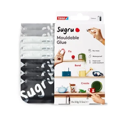 Image of Sugru by tesa Mouldable Multi Purpose Glue for Creative Fixing and Making, Black, White Gray, 8 Pack