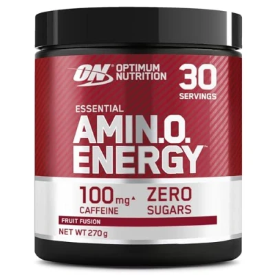 Image of Optimum Nutrition Amino Energy Pre Workout Powder, Drink with Acids, BCAA, L Glutamine and Leucine, Food Supplement Vitamin C Caffeine, Fruit Fusion Flavour, 30 Servings, 270 g
