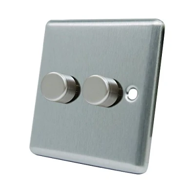 Image of AET CSC2GDIM40 Satin Chrome Classical 400W 10 Amp Double 2 Gang Way Light Dimmer Switch, 400 W, 240 V