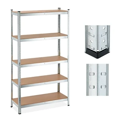 Image of Relaxdays Heavy Duty Shelving Unit, 5 Levels, H x W D: 180 100 40 cm, 1250 kg max Load, Metal, MDF, Silver, Steel