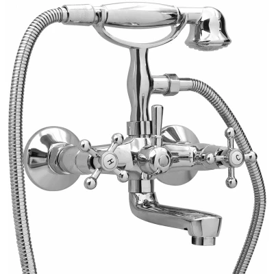 Image of vidaXL 2 Handle Bathtub Faucet + Hand Shower Diverter Chrome Retro