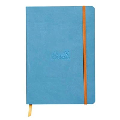 Image of RHODIA 117457C Turquoise Flexible Notebook A5 Dotted Dot 160 pages Clairefontaine Ivory Paper 90 g/m Bookmark, Elastic Closure Faux Leather Cover Rhodiarama Collection