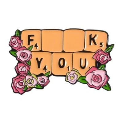 Image of Rose Letter Lapel Pin Funny Keyboard Enamel Pins Flower Badge Brooch Gifts Badges Metal for Clothing Backpack Hat Accessory