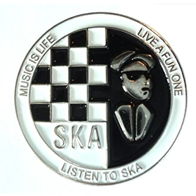 Image of Listen To SKA Chequerboard Black &amp; White Music Metal Enamel Badge