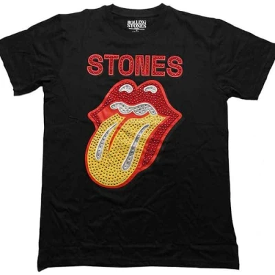 Image of Paradiso Clothing THE Rolling Stones Diamante Tongue Print Tshirt, Women&#039;s, Size: XXL, Black