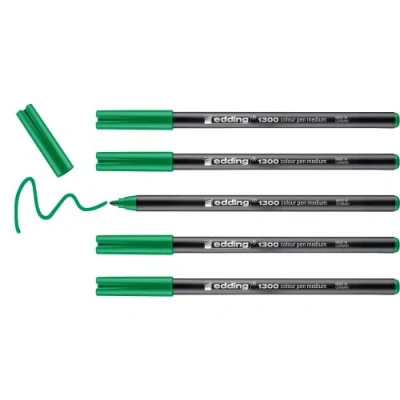 Image of edding 1300 colour pen medium pale green 5 pens round nib 2 mm felt for drawing and writing school, mandalas, bullet journals