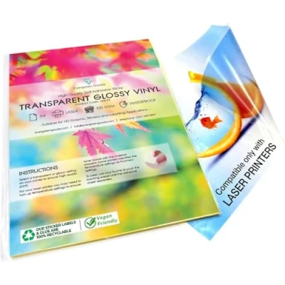Image of 20 Sheets Quality Waterproof A4 Clear/Transparent Vinyl Glossy Sticky Self Adhesive Laser Printable
