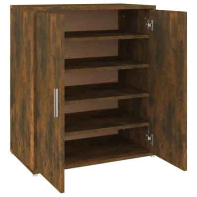 Image of vidaXL Smoked Oak Shoe Cabinet Modern Style Engineered Wood Storage Solution 60x35x70 cm Brown with Spacious Shelving and Sturdy Top for Display