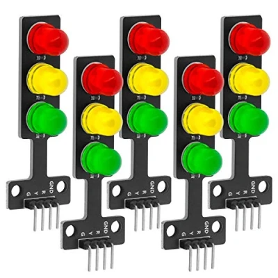 Image of AZDelivery DIY Mini Traffic Light LED Display Board Module 3.3 5V 8mm Common Cathode Interface Compatible with Arduino and Raspberry Pi Including E Book! (Pack of 5)