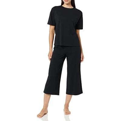 Image of Amazon Essentials Women&#039;s Knit Jersey Pyjama Set (Available in Plus Size), Black, XS