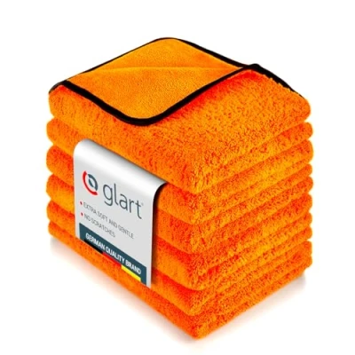 Image of Glart 44WG6 Set of 6 Watergate Super Absorbent Microfibre Car Drying Cloth, Ideal for Exterior and Window Cleaning, Suitable Motorcycles, Orange, 60x90 cm