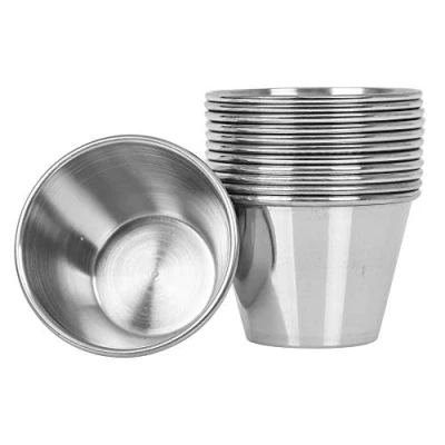 Image of Pack of 12 Premium Brushed Stainless Steel Commercial Grade Ramekins Condiment Sauce Cups Serving Pots Dip Bowls 2.53oz 75ml