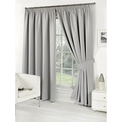 Image of viceroy bedding PAIR OF Luxury FAUX SILK Pencil Pleat Curtains INCLUDING MATCHING TIE BACKS (66&#039;&#039; x 72&#039;&#039;, Silver Grey)