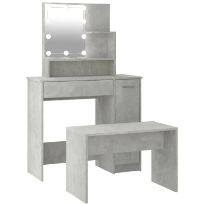 Image of vidaXL Dressing Table Set with LED Concrete Grey Engineered Wood