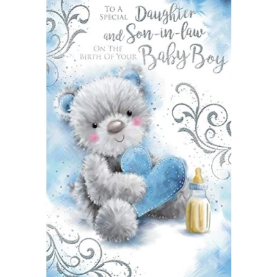 Image of A Special Daughter &amp; Son in Law On The Birth of Your Baby Boy Heart Design Card