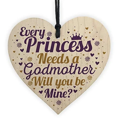 Image of RED OCEAN Will You Be My Godmother Plaque Wooden Heart Asking Request Card Gift Keepsake