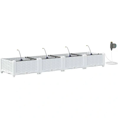 Image of vidaXL Garden Planters with Water Irrigation System 4 pcs White
