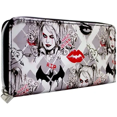 Image of The Dark Knight Harley Quinn and Joker RIP Silver Coin Card Clutch Purse, One Size