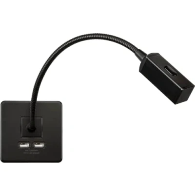 Image of KnightsBridge Screwless Reading Light with Dual USB Charger Matt Black