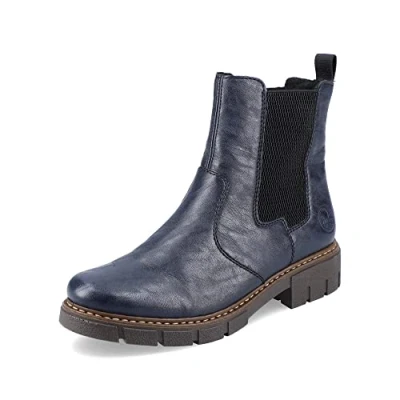 Image of Rieker Women Ankle Boots Z3561, Ladies Chelsea Boots,Low Boots,Half Boots,Bootie,Slip Boot,Flat,Blue (Blau / 14),41 EU 7.5 UK