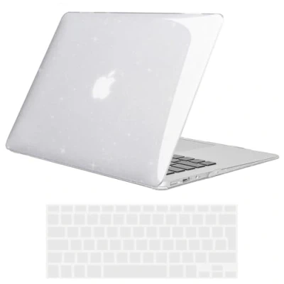 Image of TECOOL Case Compatible with MacBook Air 13 inch 2010 2017 A1466 A1369, Ultra Slim Hard Shell &amp; UK EU Keyboard Cover, Glossy Surface, Glitter Clear