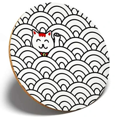 Image of 1 x Japanese Lucky Cat Pattern Round Coaster Kitchen Student Kids #13269