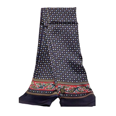Image of UK_Stone 100% Silk Paisley Flowers Scarf, Men&#039;s # 8 Dark Blue, One size