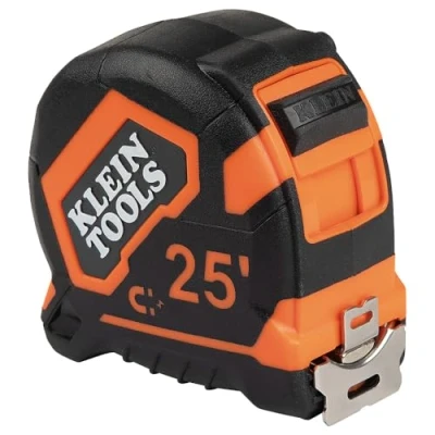 Image of Klein Tools 9225 Tape Measure, Heavy Duty Measuring with 25 Foot Double Hook Sided Nylon Reinforced Blade, Metal Belt Clip