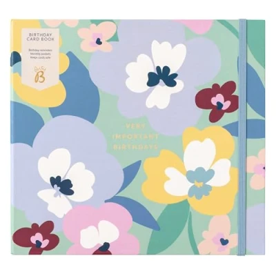 Image of Busy B Multicoloured Floral Birthday Card Book 13 Storage Pocket File for Storing Greetings Cards with &amp; Anniversary Reminders Chart FSC Certified Measures 21 x 23cm