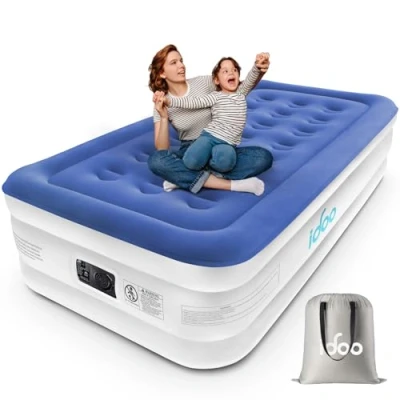 Image of iDOO Single Air Bed, Inflatable Mattress with Built in Electric Pump, Blow Up Camping Airbed, Camp Bed for Adults, Self inflating Storage Bag Home Portable Travel 190x99x46cm