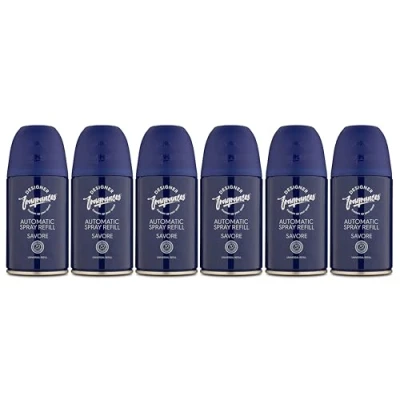 Image of Designer Fragrances 6 Pack Savore Automatic Room Spray Universal Refill Air Freshener Cans For Home &amp; Vehicles Upto 70 Days of Luxury Lasting Smell Deodorise Neutralise Odours 250ml