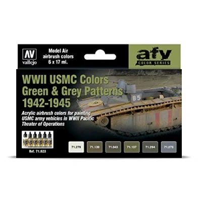 Image of Vallejo VAL71623 Farb, Grün &amp; Grau Tarnung AV Model Air Set WWII USMC Colors Green/Grey Patterns, 1 Count (Pack of 1)