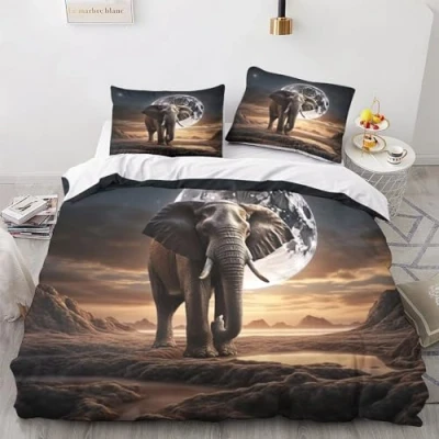 Image of GEEYOU Elephant Warmth to Sleep Quilt Cover Set Hidden Zipper African Duvet with Pillowcases Bedding Soft Microfiber Comforter Various Sizes King（220x240cm）