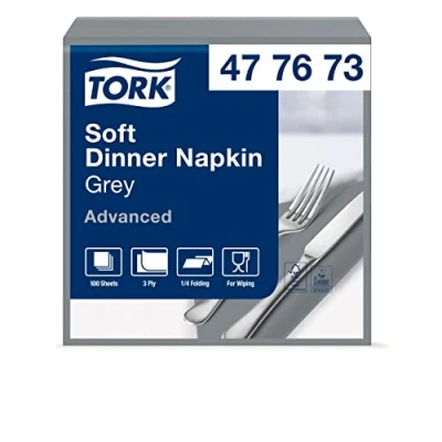 Image of Tork 477673 Soft Grey Dinner Napkin / 3 Ply Advanced, Unprinted Serviette in 12 x 100 Sheets (WxL: 19.5cm 19.5cm)
