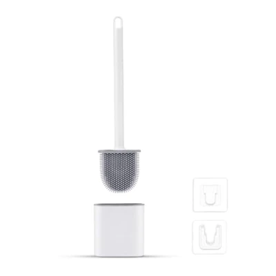 Image of Ibergrif M34151 3 Toilet Brushes &amp; Holders, Deep Cleaner Silicone Brush, Flat Brush with Long Handle, Quick Drying Loo and Holder for Bathroom, Base Flooring/Wall Mounted, White
