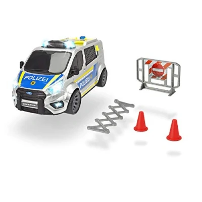 Image of Dickie Toys 203715013 Ford Transit, Police Car, Tailgate and Side Opening, Rear Door with Suspension, Accessories, Light &amp; Sound, Includes Batteries, 28 cm, from 3 Years, Multicoloured