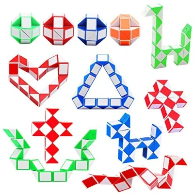 Image of SONEER 12 Pack 24 Blocks Magic snake Cube,Mini Speed Cube, Twist Puzzle Toys for Kids Intelligence Development,Party Bag Fillers, Party Favours(Random Color)