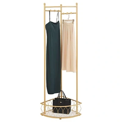 Image of Cre Cra Standing Clothe Rack,Corner Clothing Rack Gold Clothes with Storage Basket,Metal Corner Coat Stand,Modern Garment for Hanging Clothes,Metal Stand,Jacket Stand