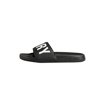 Image of Superdry CODE CORE Pool slides, Women&#039;s, Size: Medium, Black white Rubber/textile