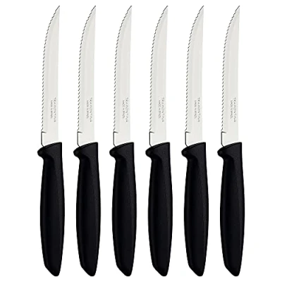 Image of Tramontina Kitchen Knives Set of 6, Serrated Fruit Tomato Cooking Knife, Vegetable Chopper Peeler, Stainless Steel, Multipurpose, Pointed Tip, Black, 23498054